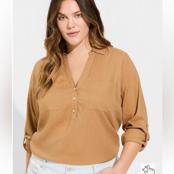 *NEW* Torrid Linen Pocket Henley Long Sleeve Top - Picture 1 of 14